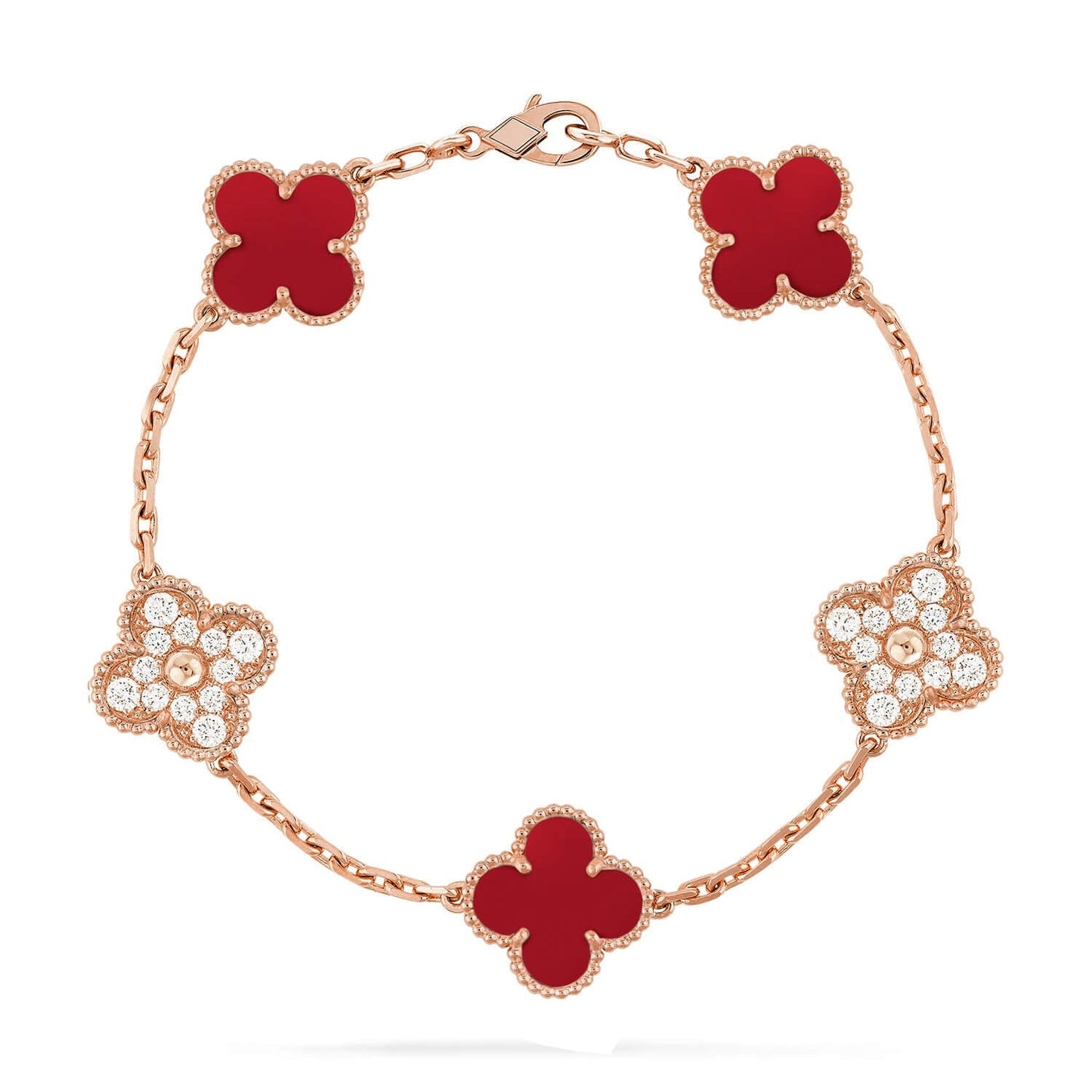 [Garvey]LUCKY CLOVER 5-MOTIF BRACELET - RED CARNELIAN COLLECTION