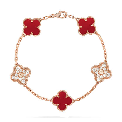 [Garvey]LUCKY CLOVER 5-MOTIF BRACELET - RED CARNELIAN COLLECTION