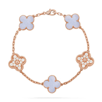 [Garvey]LUCKY CLOVER 5-MOTIF BRACELET - PURPLE CHALCEDONY COLLECTION