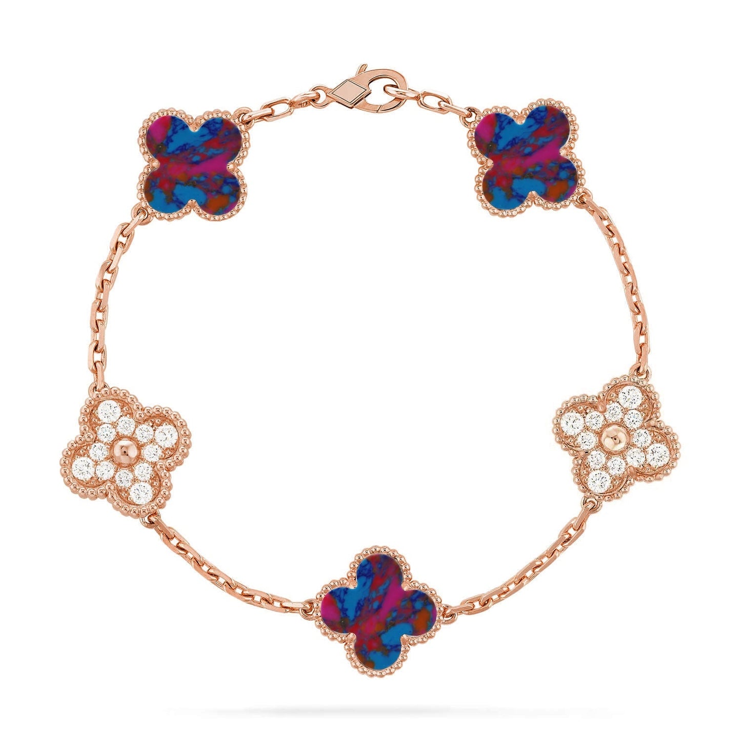 [Garvey]LUCKY CLOVER 5-MOTIF BRACELET - MULTI-GEM COLLECTION