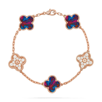 [Garvey]LUCKY CLOVER 5-MOTIF BRACELET - MULTI-GEM COLLECTION