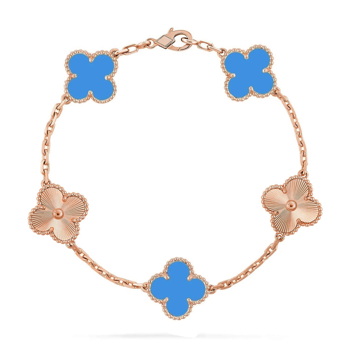 [Garvey]LUCKY CLOVER 5-MOTIF BRACELET - BLUE AGATE COLLECTION