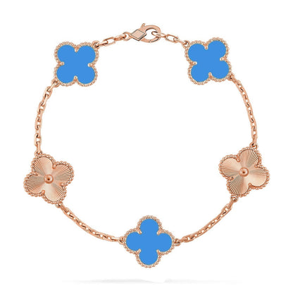 [Garvey]LUCKY CLOVER 5-MOTIF BRACELET - BLUE AGATE COLLECTION