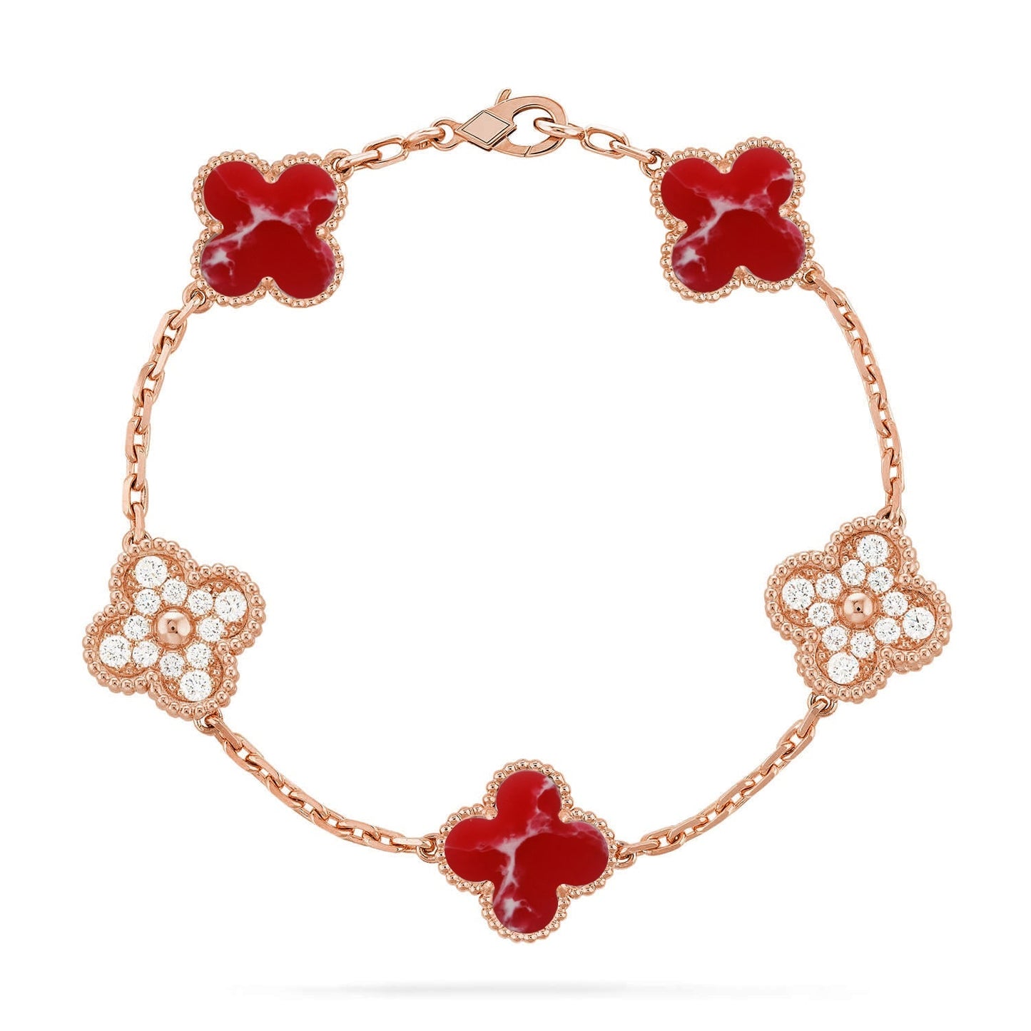 [Garvey]LUCKY CLOVER 5-MOTIF BRACELET - RED LARIMAR COLLECTION