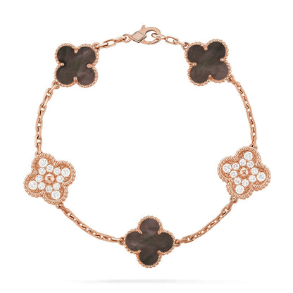 [Garvey]LUCKY CLOVER 5-MOTIF BRACELET - GREY MOTHER-OF-PEARL COLLECTION