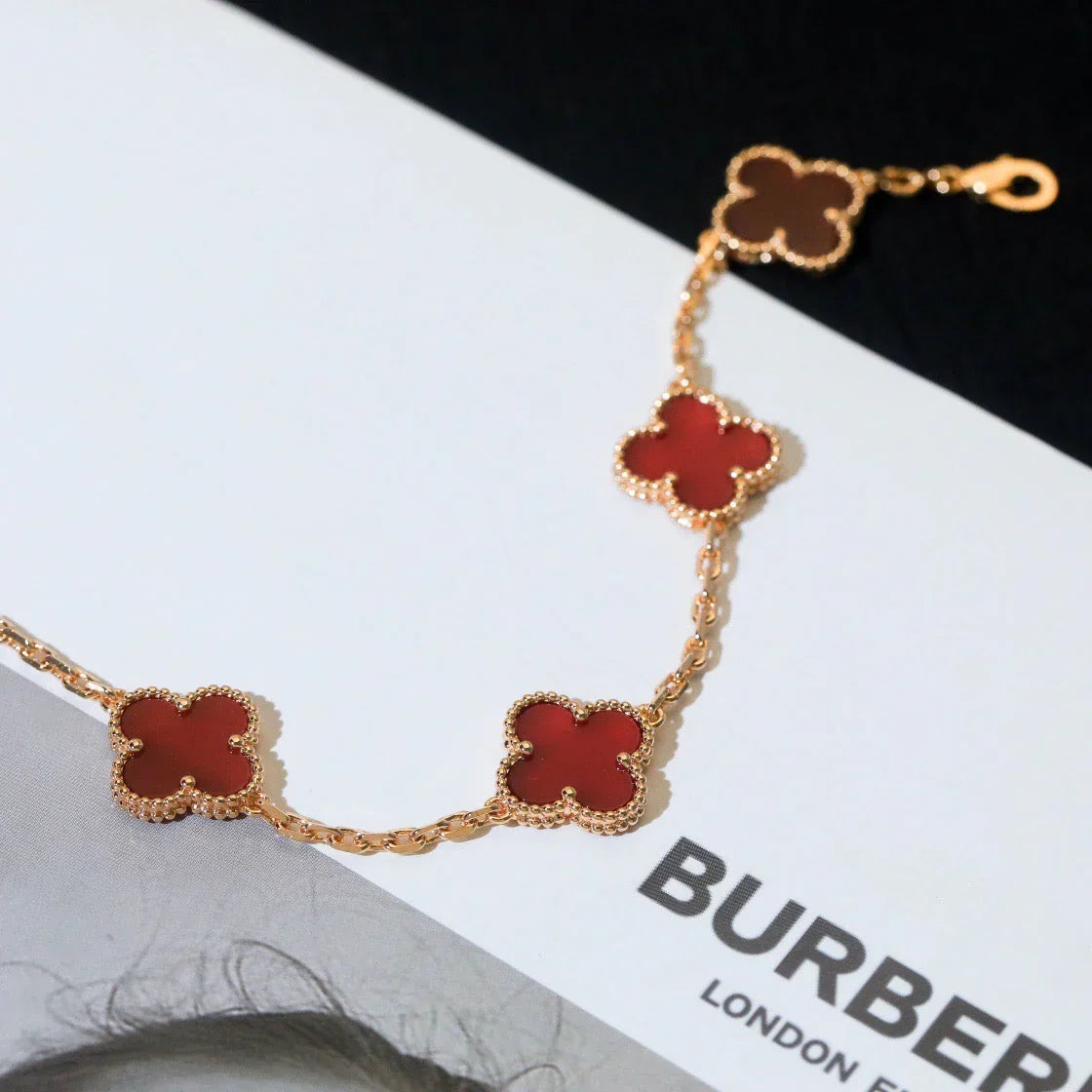 [Garvey]LUCKY CLOVER 5-MOTIF BRACELET - RED CARNELIAN COLLECTION