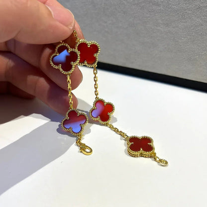 [Garvey]LUCKY CLOVER 5-MOTIF BRACELET - RED CARNELIAN COLLECTION