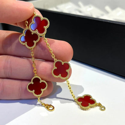 [Garvey]LUCKY CLOVER 5-MOTIF BRACELET - RED CARNELIAN COLLECTION