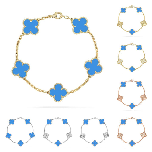 [Garvey]LUCKY CLOVER 5-MOTIF BRACELET - BLUE AGATE COLLECTION