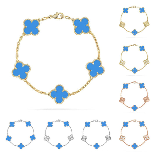 [Garvey]LUCKY CLOVER 5-MOTIF BRACELET - BLUE AGATE COLLECTION