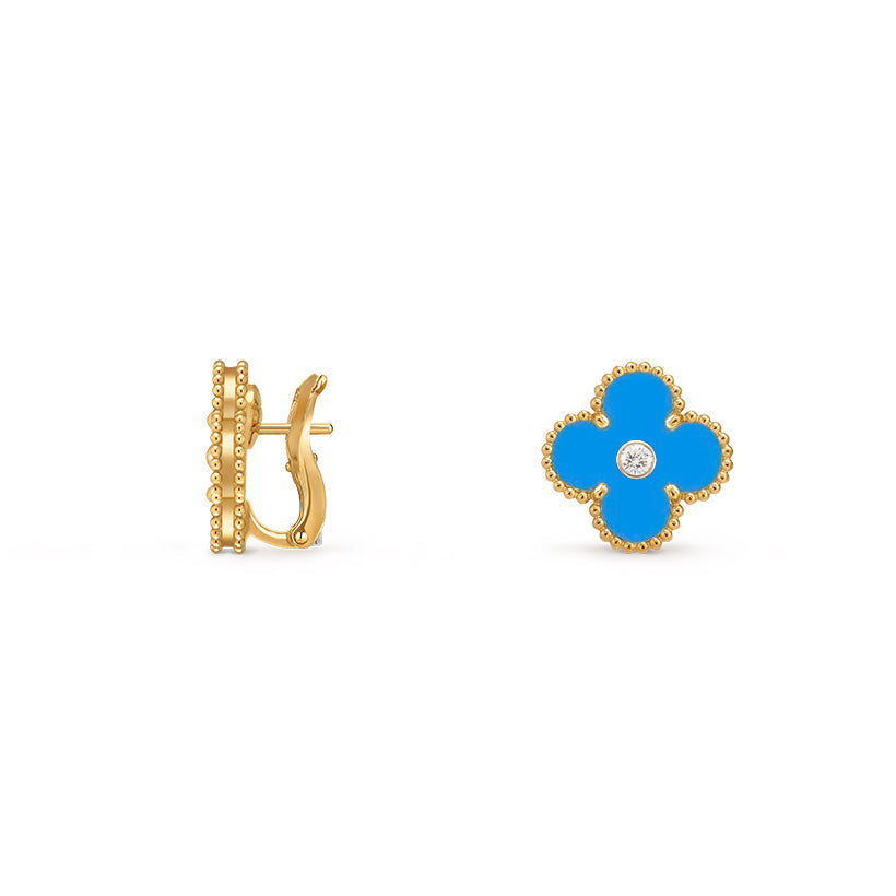 [Garvey]15MM CLOVER FLOWER STUD EARRINGS DIAMOND-GOLD COLLECTION