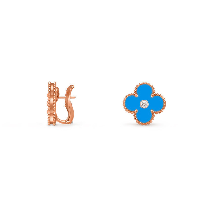 [Garvey]15MM CLOVER FLOWER STUD EARRINGS DIAMOND-ROSE GOLD COLLECTION