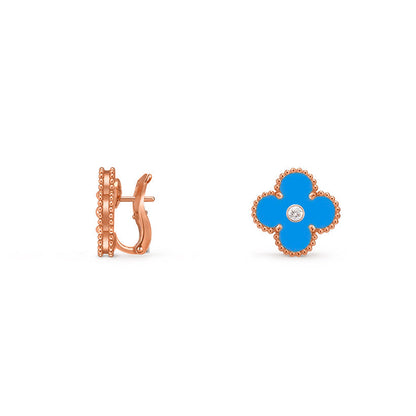 [Garvey]15MM CLOVER FLOWER STUD EARRINGS DIAMOND-ROSE GOLD COLLECTION