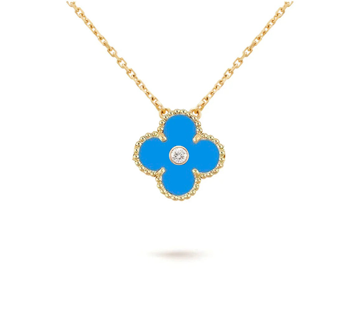 [Garvey]15MM CLOVER FLOWER DIAMOND PENDANT NECKLACE COLLECTION