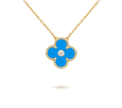 [Garvey]15MM CLOVER FLOWER DIAMOND PENDANT NECKLACE COLLECTION