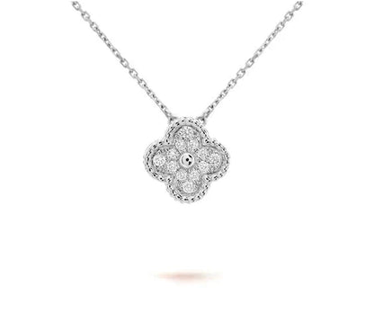 [Garvey]15MM CLOVER FLOWER PENDANT NECKLACE WHITE GOLD COLLECTION