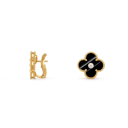 [Garvey]15MM CLOVER FLOWER STUD EARRINGS DIAMOND-GOLD COLLECTION