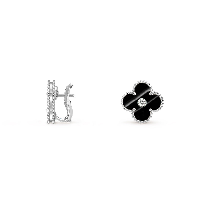 [Garvey]15MM CLOVER FLOWER STUD EARRINGS DIAMOND-WHITE GOLD COLLECTION
