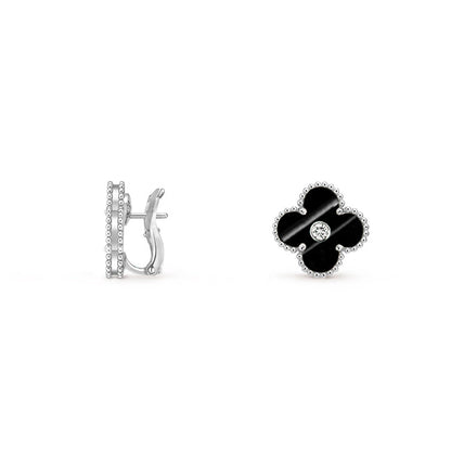 [Garvey]15MM CLOVER FLOWER STUD EARRINGS DIAMOND-WHITE GOLD COLLECTION