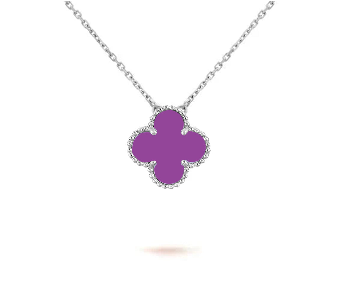 [Garvey]15MM CLOVER FLOWER PENDANT NECKLACE WHITE GOLD COLLECTION