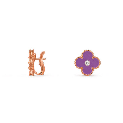 [Garvey]15MM CLOVER FLOWER STUD EARRINGS DIAMOND-ROSE GOLD COLLECTION