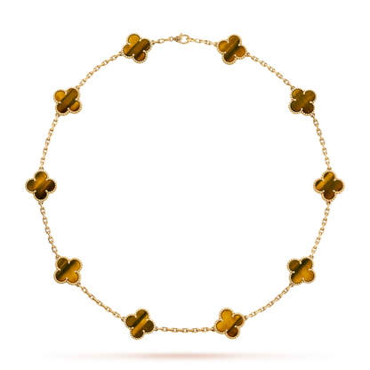 [Garvey ]CLOVER 10 MOTIFS TIGER EYE NECKLACE
