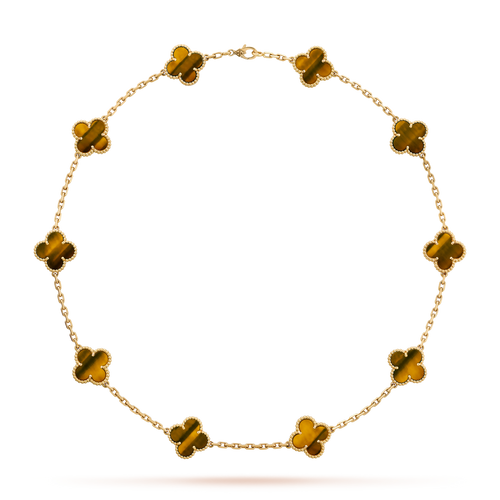 [Garvey ]CLOVER 10 MOTIFS TIGER EYE NECKLACE