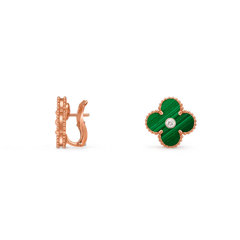 [Garvey]15MM CLOVER FLOWER STUD EARRINGS DIAMOND-ROSE GOLD COLLECTION
