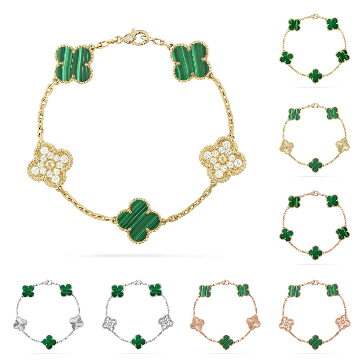 [Garvey]LUCKY CLOVER 5-MOTIF BRACELET - MALACHITE COLLECTION