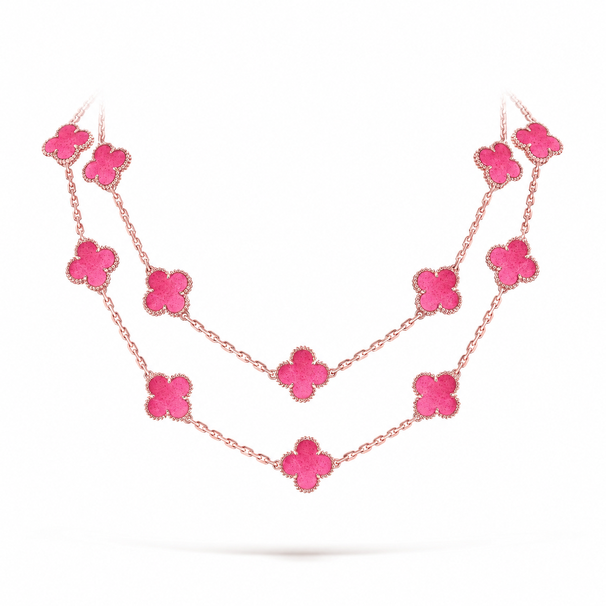 [Lora] NEW CLOVER 20 MOTIFS PINK ENAMEL NECKLACE