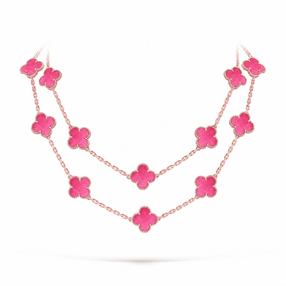 [Lora] NEW CLOVER 20 MOTIFS PINK ENAMEL NECKLACE