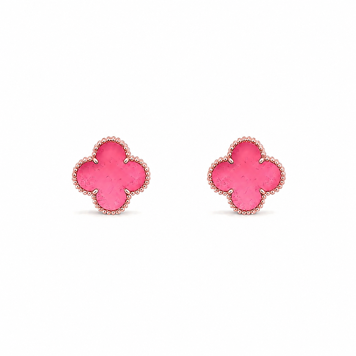 [Garvey]NEW CLOVER 15MM PINK ENAMEL STUD EARRINGS
