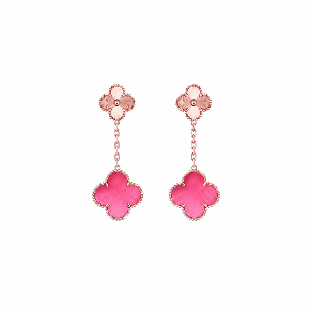 [Garvey]NEW CLOVER 2 MOTIF PINK ENAMEL EARRINGS