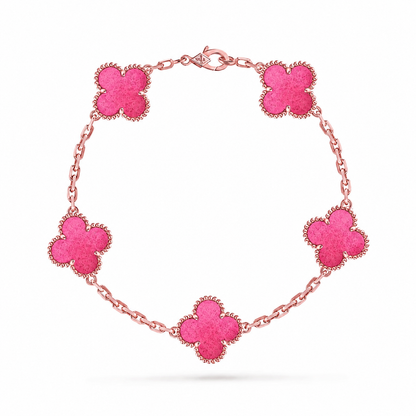[Garvey]NEW CLOVER 5 MOTIFS PINK ENAMEL BRACELET