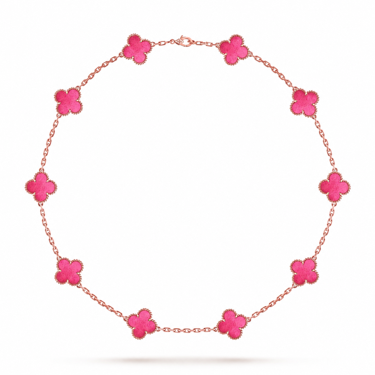 [Garvey]NEW CLOVER 10 MOTIFS PINK ENAMEL NECKLACE