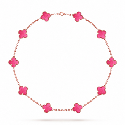 [Garvey]NEW CLOVER 10 MOTIFS PINK ENAMEL NECKLACE