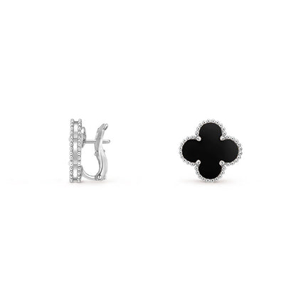 [Garvey]15MM CLOVER FLOWER STUD EARRINGS WHITE GOLD COLLECTION