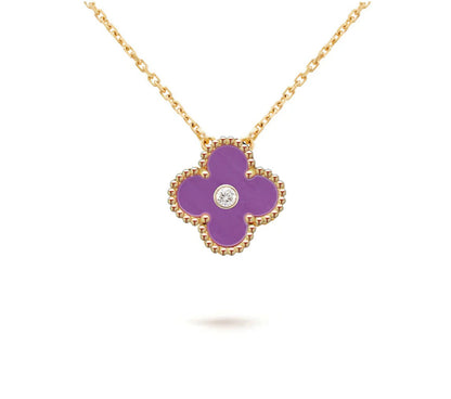 [Garvey]15MM CLOVER FLOWER DIAMOND PENDANT NECKLACE COLLECTION