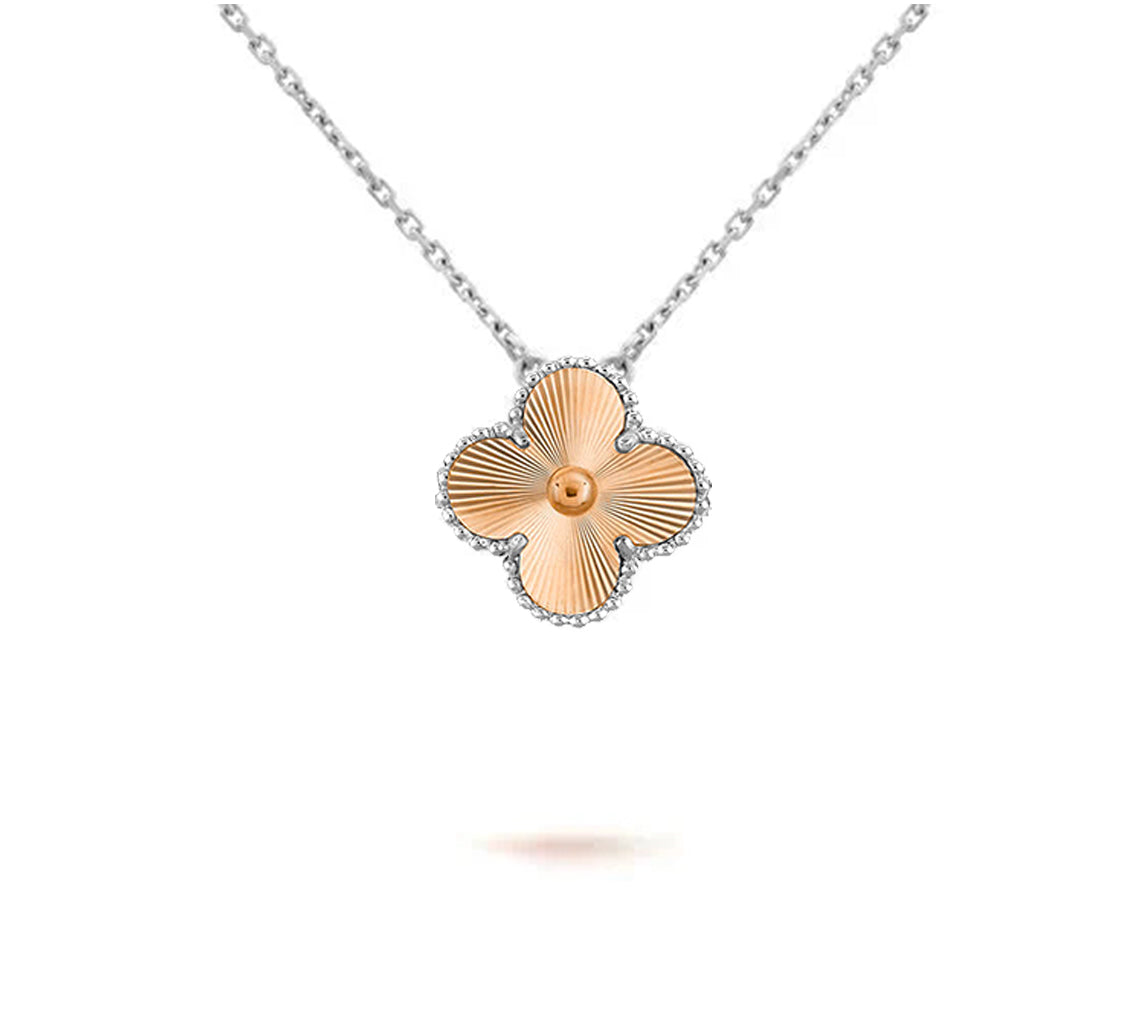 [Garvey]15MM CLOVER FLOWER PENDANT NECKLACE WHITE GOLD COLLECTION