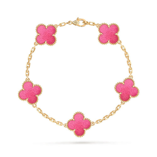 [Garvey]NEW CLOVER 5 MOTIFS PINK ENAMEL BRACELET