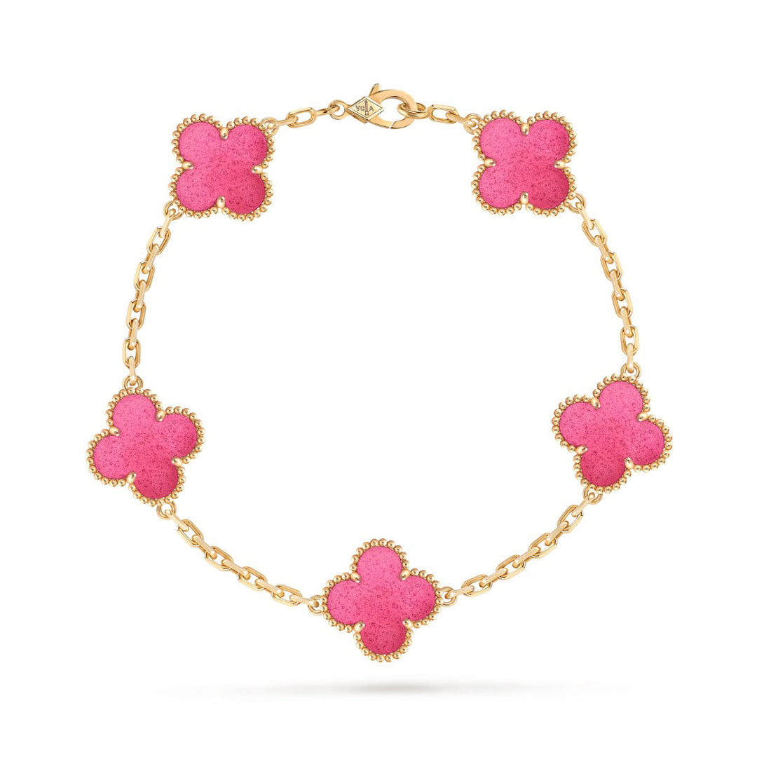 [Garvey]NEW CLOVER 5 MOTIFS PINK ENAMEL BRACELET