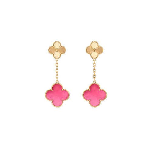 [Garvey]NEW CLOVER 2 MOTIF PINK ENAMEL EARRINGS