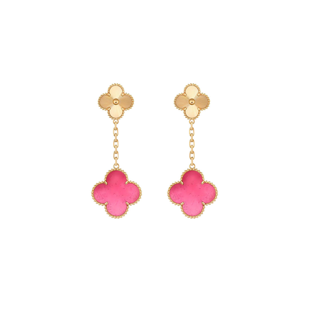 [Garvey]NEW CLOVER 2 MOTIF PINK ENAMEL EARRINGS