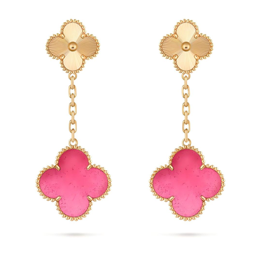[Garvey]NEW CLOVER 2 MOTIF PINK ENAMEL EARRINGS