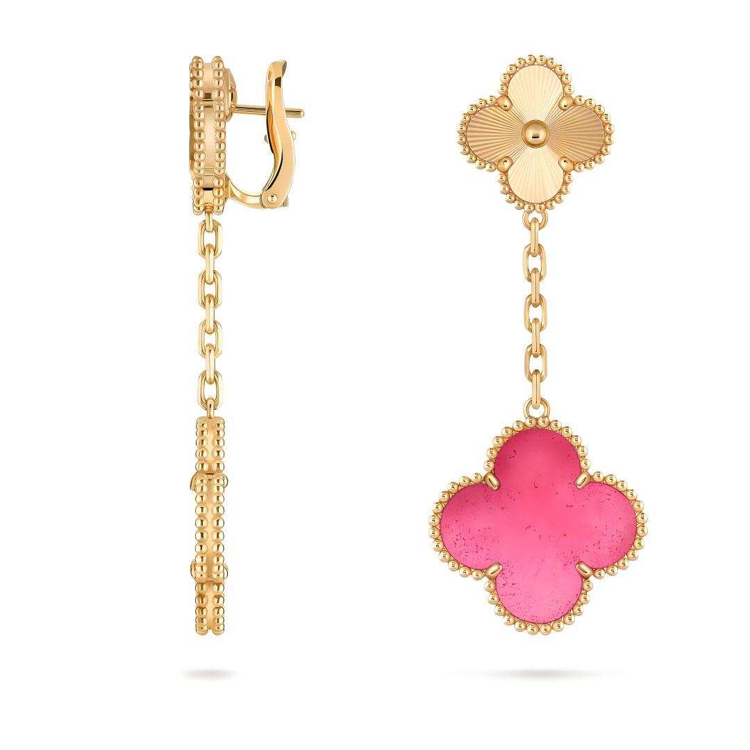 [Garvey]NEW CLOVER 2 MOTIF PINK ENAMEL EARRINGS