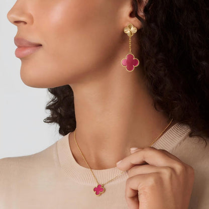 [Garvey]NEW CLOVER 2 MOTIF PINK ENAMEL EARRINGS