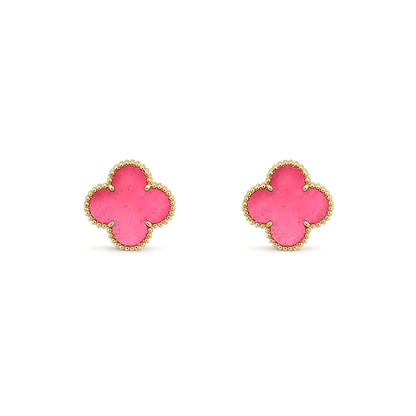 [Garvey]NEW CLOVER 15MM PINK ENAMEL STUD EARRINGS