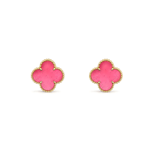 [Garvey]NEW CLOVER 15MM PINK ENAMEL STUD EARRINGS
