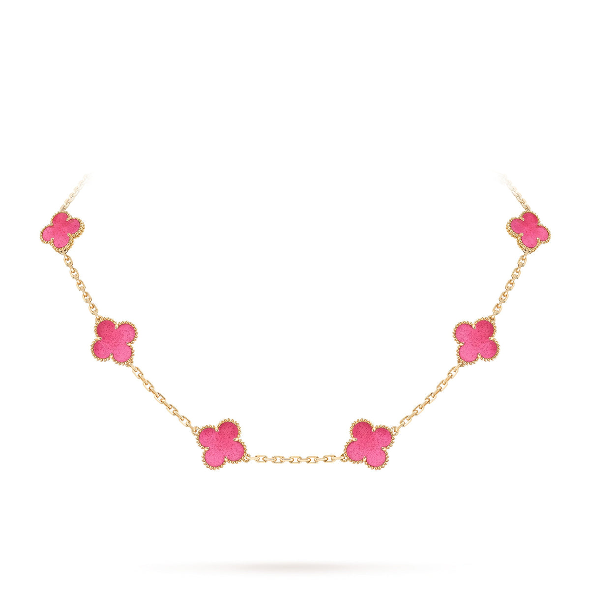 [Garvey]NEW CLOVER 10 MOTIFS PINK ENAMEL NECKLACE