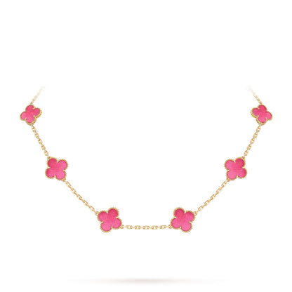 [Garvey]NEW CLOVER 10 MOTIFS PINK ENAMEL NECKLACE